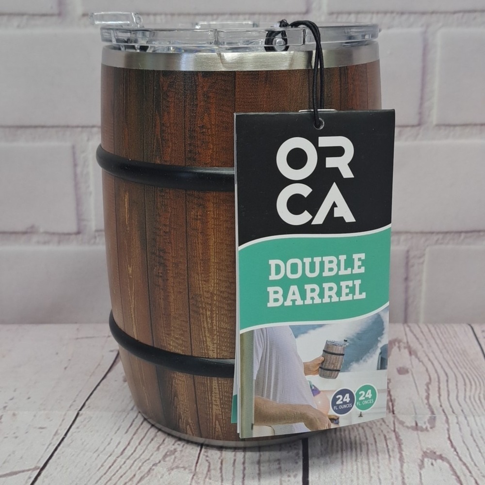 Orca Double Barrel Tumbler Dark Oak Look, Stainless 24oz, NWT